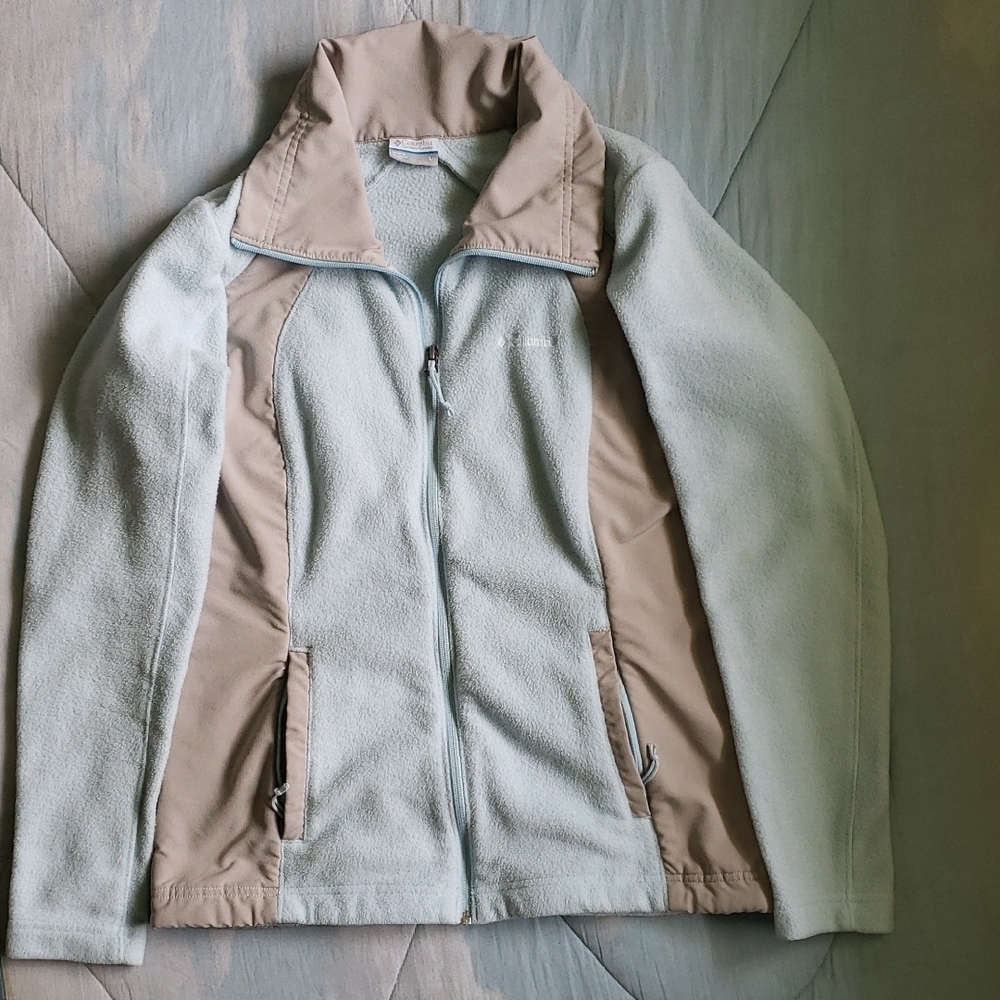 Women's Columbia Light Blue and Grey Zip-Up Fleece Jacket Size L